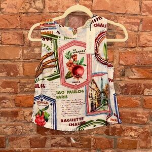 Rachel Zoe White Multicolor Travel & Fruit Print Girls Tank